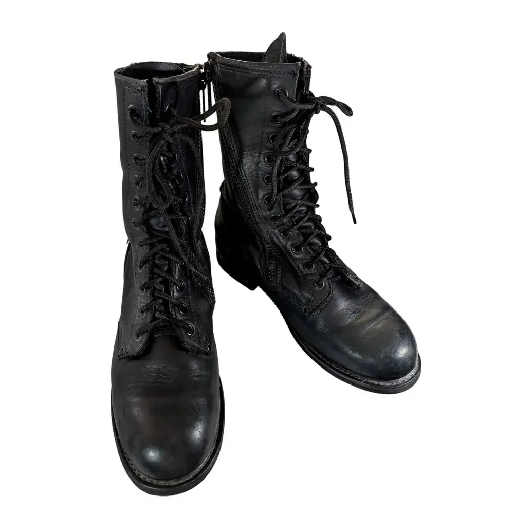 HARLEY DAVIDSON! BLACK GENUINE LEATHER CLASSIC HEAVY DUTY BIKER BOOTS! SZ 11M